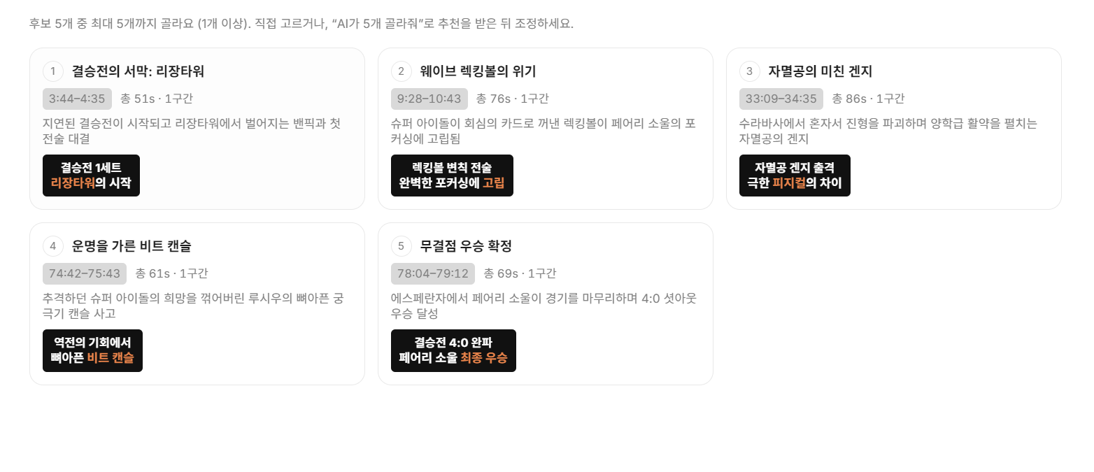 AI에게 맡겼을때 나오는 쇼츠목록